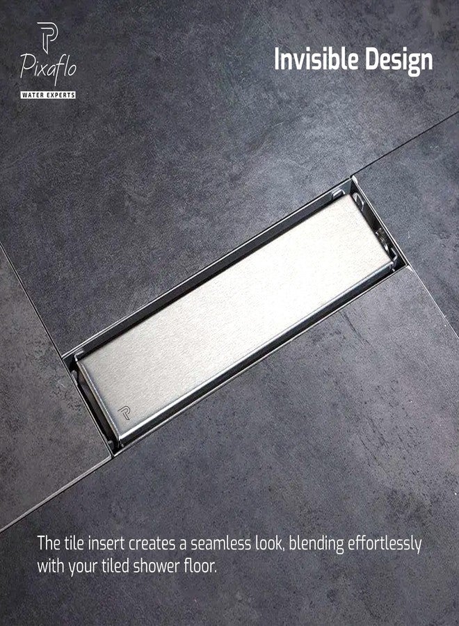 Pixaflo Tile Insert Shower Drain Channel Combo | 12 x 4 inches | Invisible Floor Drain with Cockroach Trap | Side Hole | Durable 304 Stainless Steel Drain Jali with Collar | Pack of 2 - Image 2